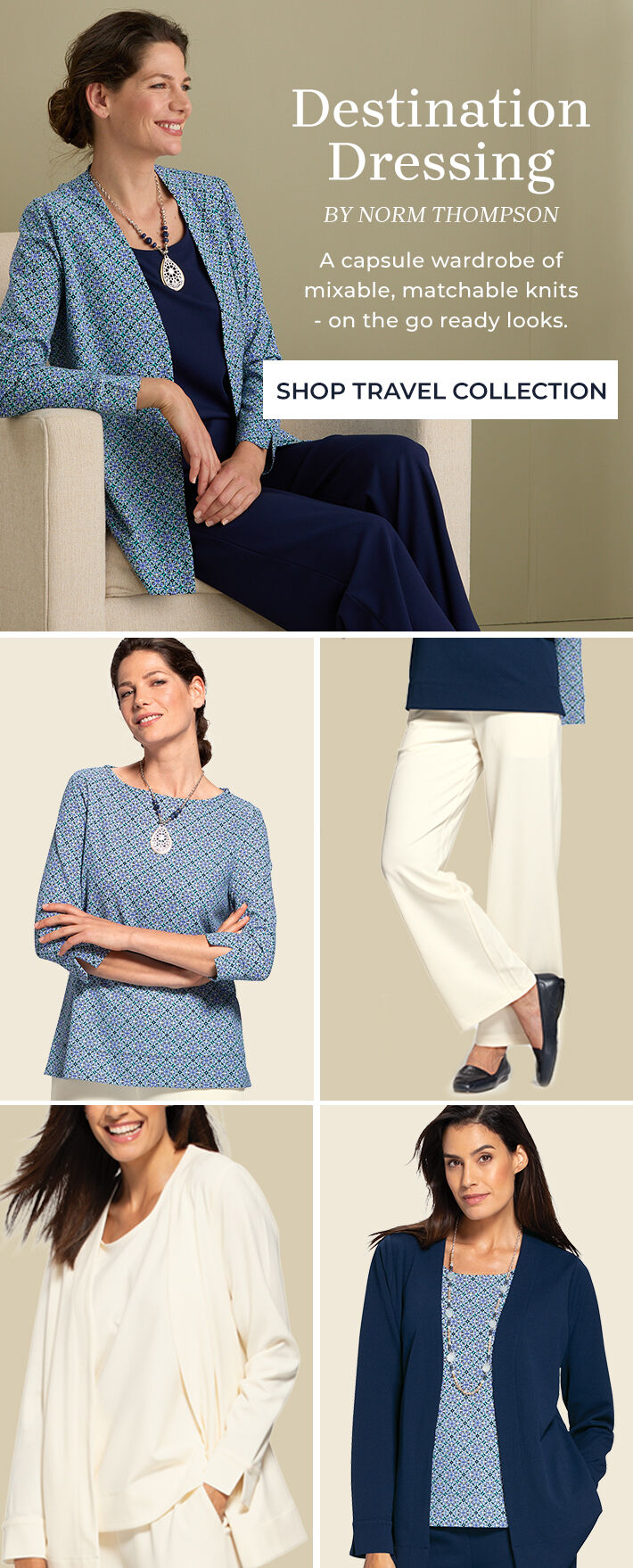 destination dressing by norm thompson a capsule wardrobe of mixable, matchable knits - on the go ready looks. shop travel collection