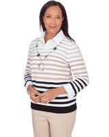 Alfred Dunner® Neutral Territory Collar Trimmed Embellished Stripe Sweater - alt3