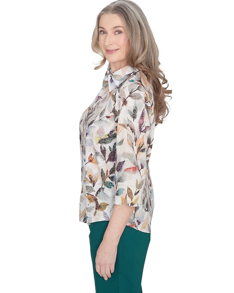 Alfred Dunner® Classics Classic Water Colored Leaf Filled Button Down Top