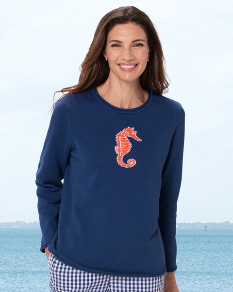 Seaside Charm Cotton Jacquard Sweater
