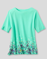 Limited-Edition Essential Cotton Floral Border Elbow-Sleeve Tee - South Beach Multi