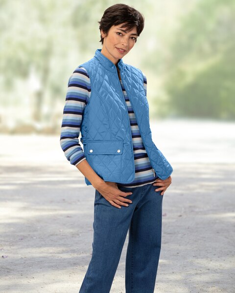 Berkshire Solid Quilted Vest & Coastal Cotton Striped Scoopneck Tee