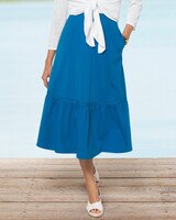 Boardwalk Knit Flounced Midi Skirt - Seaport Blue