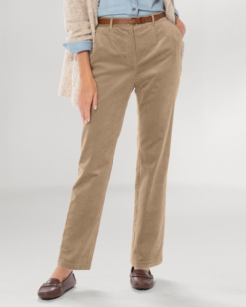 Stretch Wide-Wale Corduroy Fly-Front Pants