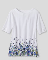 Limited-Edition Essential Cotton Floral Border Elbow-Sleeve Tee - alt3