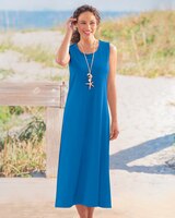 Boardwalk Solid Sleeveless Maxi Knit Dress - Seaport Blue