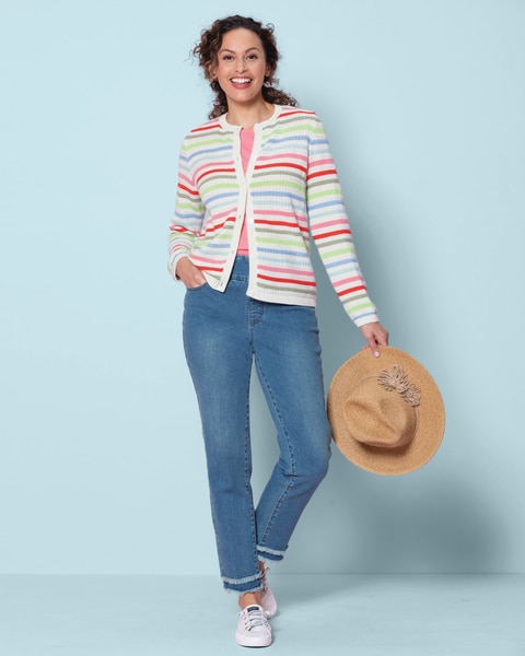 Bayside Cotton Textured Rainbow-Stripe Cardigan