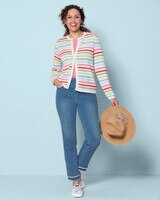 Bayside Cotton Textured Rainbow-Stripe Cardigan - alt2