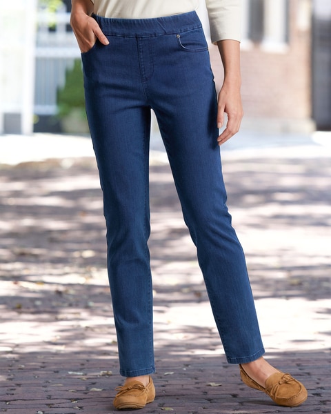 DreamFlex Easy Pull-On Tapered-Leg Jeans