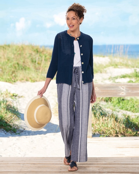 Variegated-Stripe Beach Pants