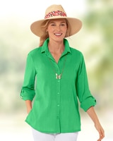 Crinkled Cotton Solid Shirt - Bright Green