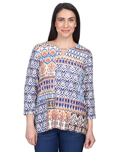 Alfred Dunner® Autumn Weekend Printed Patchwork Split Neck Top