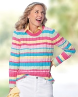 Bayside Cotton Cable Multi-Stripe Sweater - Pink Multi