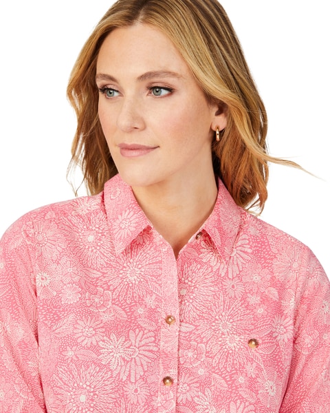 Zoey Roll-Tab Drawn Floral Shirt