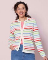 Bayside Cotton Textured Rainbow-Stripe Cardigan - Multi