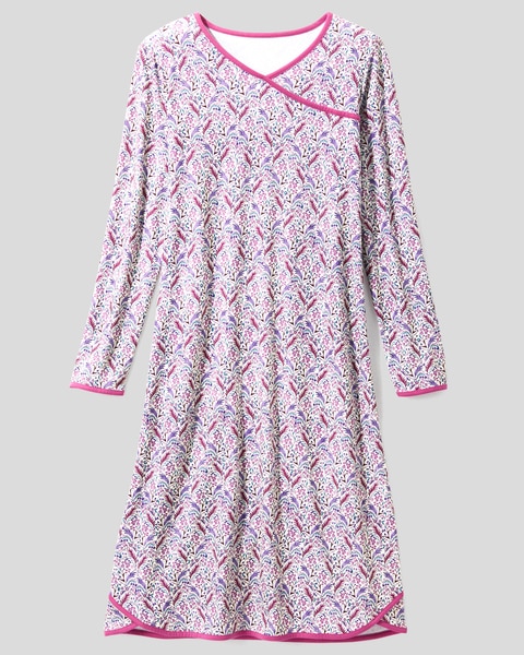 Leaf-Print Faux-Wrap Nightgown