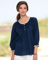 Smocked Cotton Popover - Classic Navy