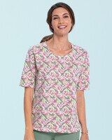 Prima™ Cotton Abstract Floral Elbow-Sleeve Tee - Sage Multi