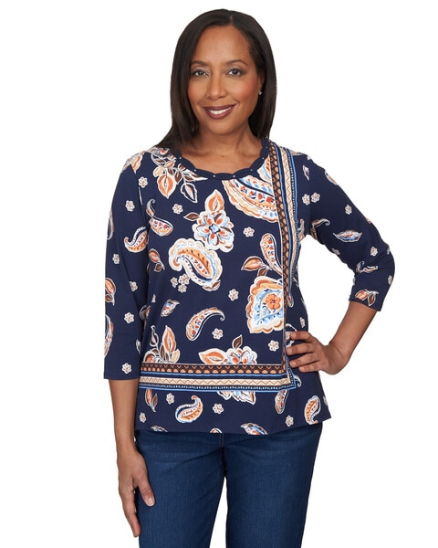 Alfred Dunner® Autumn Weekend Paisley Border Braid Neck Top