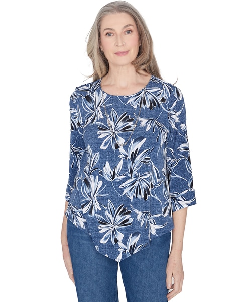 Alfred Dunner® Classics Elegant Flower Top with Necklace