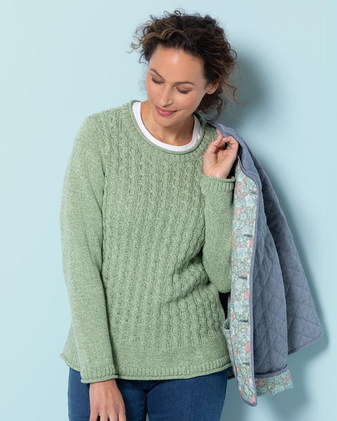 Bayside Cotton Diamond-Cable Sweater