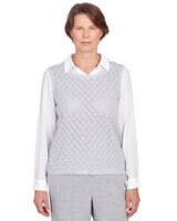 Alfred Dunner® Isn't It Romantic Collar Layered Pearl Trim Sweater - Grey