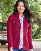 Iconic Cable Zip Cardigan Sweater - Red Currant