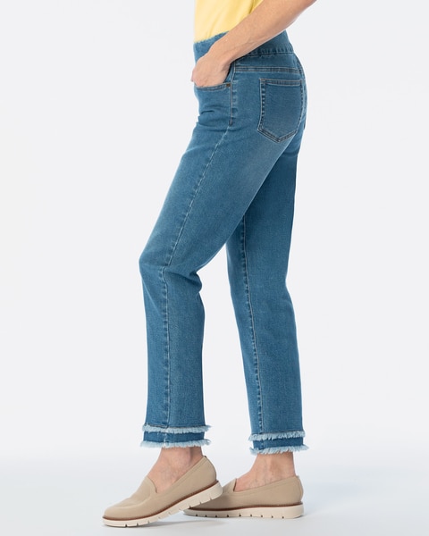 SlimSation® Double-Fringe Denim Ankle Pants