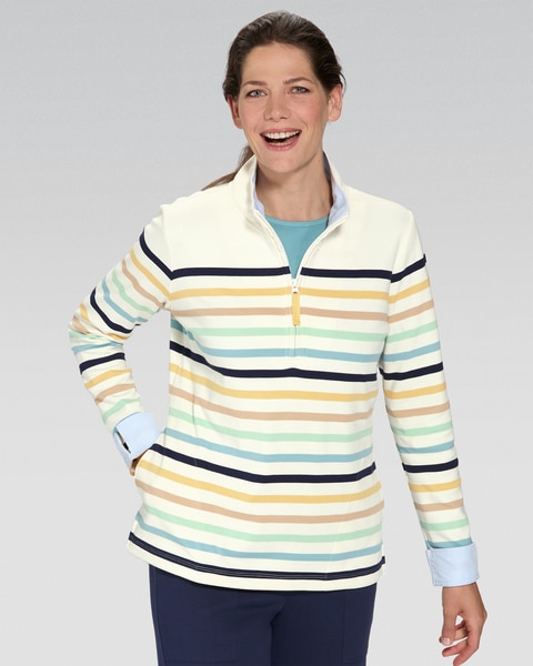 Everyday Knit Striped Quarter-Zip Top