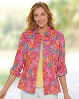 Crinkled Cotton Tropical Print Shirt - Lilac Pink Multi