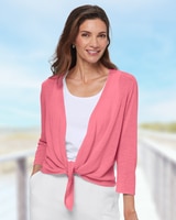 Linen/Cotton Tie-Front Shrug - Strawberry Pink