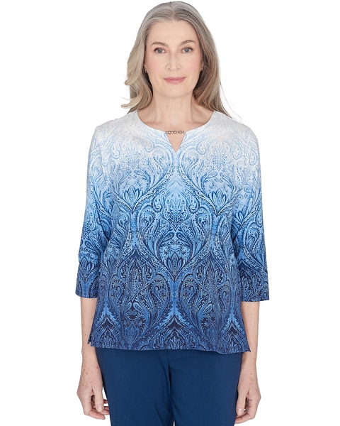 Alfred Dunner® Classics Ombre Beaded Keyhole Neck Top