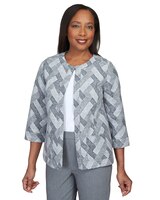 Alfred Dunner® Point Of View Geo Texture Crew Neck Jacket - alt3