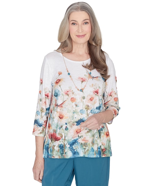 Alfred Dunner® Sedona Sky Dragonfly Top with Necklace