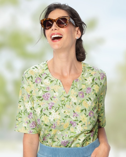 Prima™ Cotton Springtime Floral Notch-Neck Tee