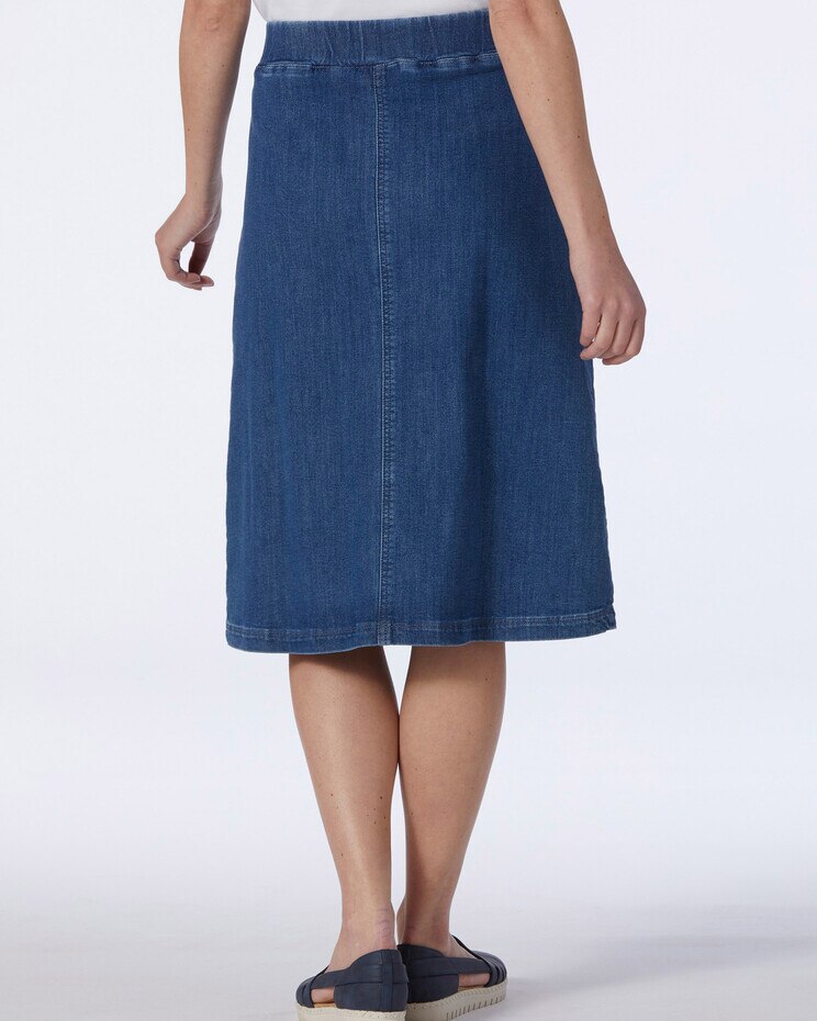 Liberty Knit Denim Button-Front Midi Skirt | Appleseeds