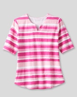 Prima™ Cotton Painted-Stripe Notch-Neck Tee - Raspberry Rose Multi