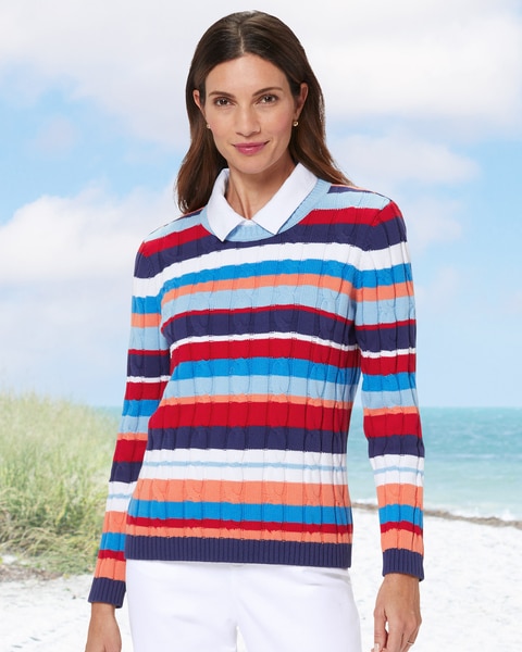 Bayside Cotton Cable Multi-Stripe Sweater