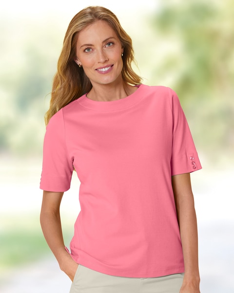 Essential Cotton Solid Elbow-Sleeve Tee