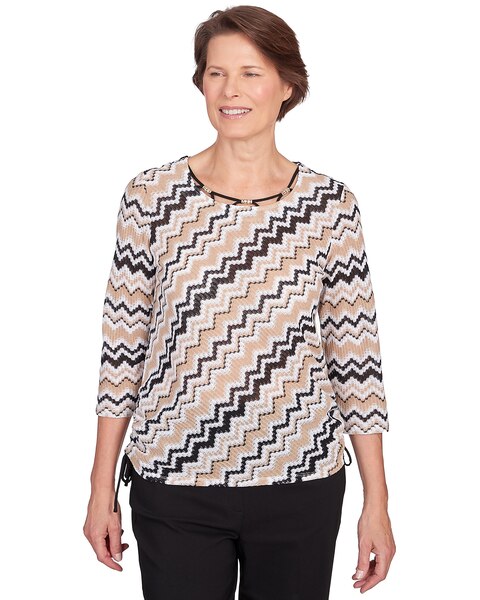 Alfred Dunner® Neutral Territory Diagonal Texture Drawstring Hem Top