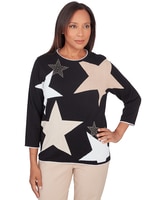 Alfred Dunner® Neutral Territory Star Patch Crew Neck Sweater - Black