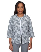 Alfred Dunner® Point Of View Geo Texture Crew Neck Jacket - Pewter