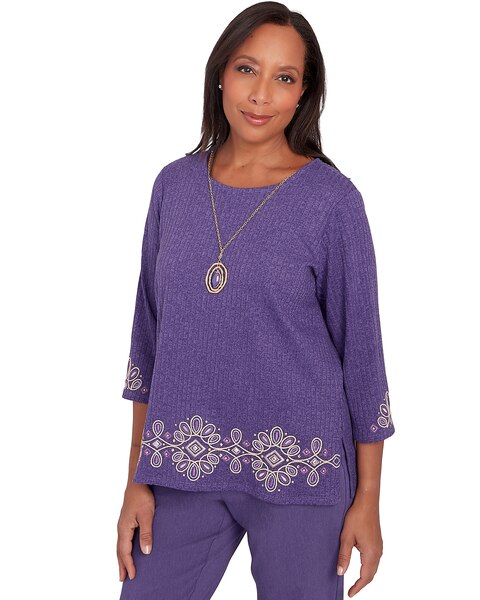 Alfred Dunner® Charm School Embroidered Medallion Top with Necklace