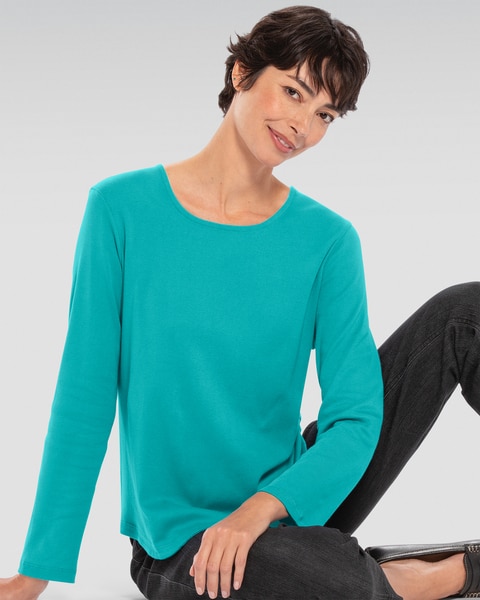 Coastal Cotton Long-Sleeve Solid Scoopneck Tee