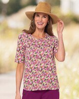 Prima™ Cotton Abstract Floral Elbow-Sleeve Tee