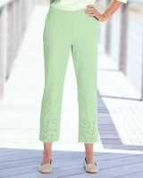 Dennisport Eyelet-Hem Cropped Pants - Tea Green