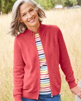 Zip-Front Cotton Cardigan Sweater - Cape Cod Red Marl