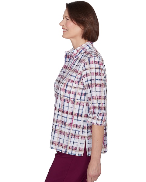 Alfred Dunner® Classics Plaid Cuffed Sleeve Button Down Top