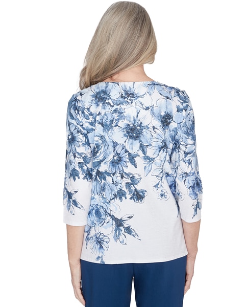 Alfred Dunner® Classics Floral Shimmer Three Quarter Sleeve Top