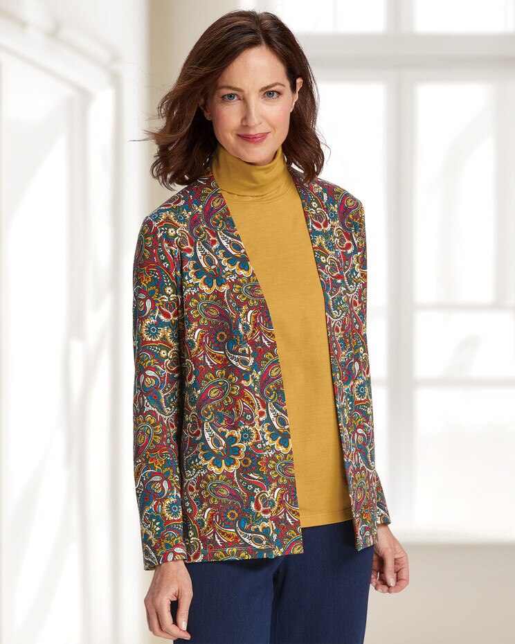 Claire Everyday Knit Paisley Open-Front Cardigan | Appleseeds